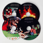 Four Texas Hold'em Poker Tactics discs with poker chips, dice and cards artwork