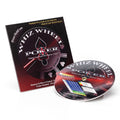 Poker Whizz Wheel odds calculator disc beside its black and red printed sleeve