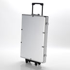 Silver aluminium rolling poker chip case with extended telescopic handle and wheels