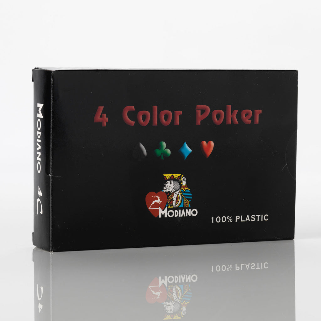 Black Modiano 4 Color Poker plastic playing card box in its packaging