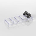Clear acrylic poker chip tray holding 100 chips, with a stack of black chips on one end