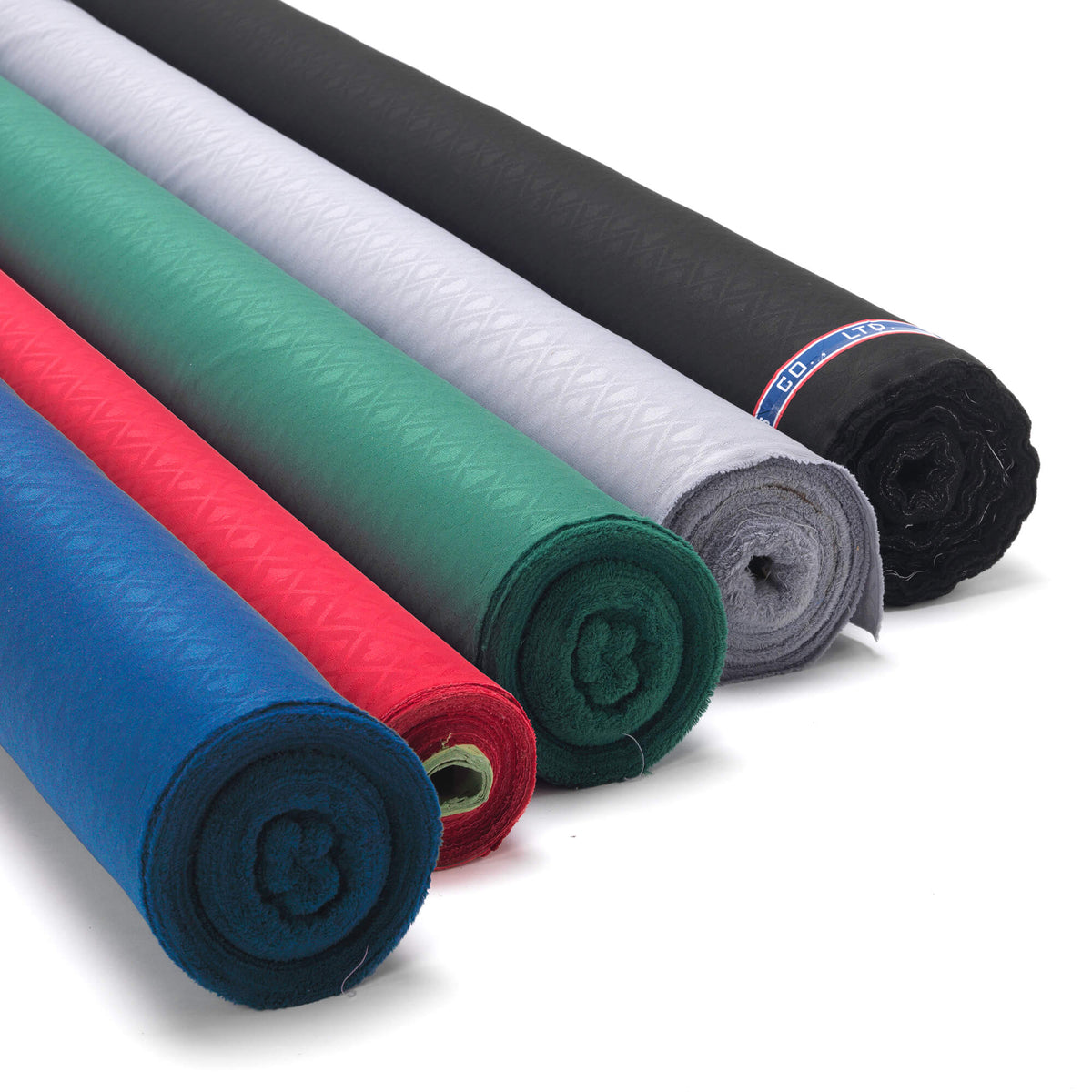 Rolls of water resistant suited poker speed cloth in blue, red, green, grey and black